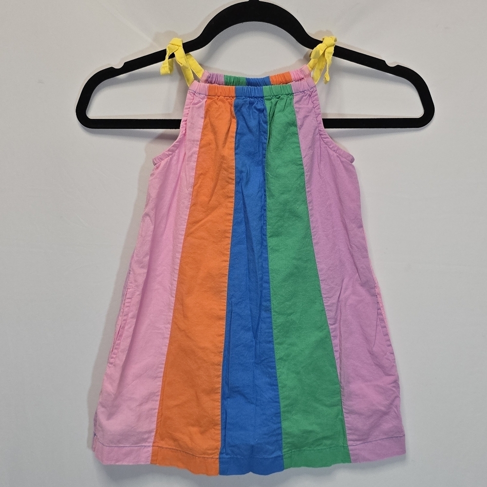 Hanna Andersson Girls Colorful Rainbow Stripe Shift Dress Shoulder Ties, sz 4